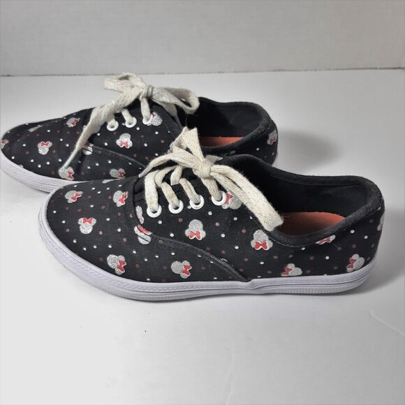 Disney Minnie Mouse Black Red Silver Lace Up Girls 13 Canvas Sneakers Polka Dot - Picture 2 of 7
